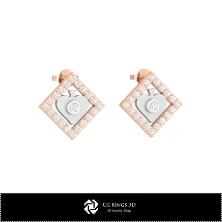 3D CAD Children Earrings with Playing Cards Home, Jewelry 3D CAD, Earrings 3D CAD , 3D Studs Earrings, 3D Children Earrings