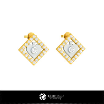 3D CAD Children Earrings with Playing Cards Home,  Jewelry 3D CAD, Earrings 3D CAD , 3D Studs Earrings, 3D Children Earrings