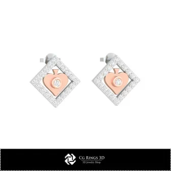 3D CAD Children Earrings with Playing Cards Home, Jewelry 3D CAD, Earrings 3D CAD , 3D Studs Earrings, 3D Children Earrings