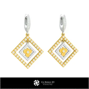 3D CAD Earrings with Playing Cards Home, Jewelry 3D CAD, Earrings 3D CAD , 3D Diamond Earrings