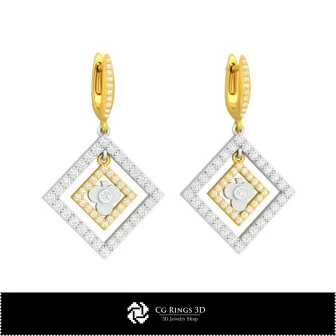 3D CAD Earrings with Playing Cards Home, Jewelry 3D CAD, Earrings 3D CAD , 3D Diamond Earrings