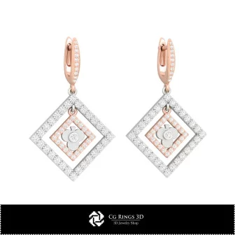 3D CAD Earrings with Playing Cards Home, Jewelry 3D CAD, Earrings 3D CAD , 3D Diamond Earrings