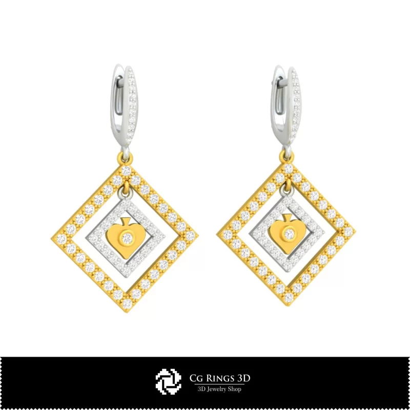 3D CAD Earrings with Playing Cards Home, Jewelry 3D CAD, Earrings 3D CAD , 3D Diamond Earrings