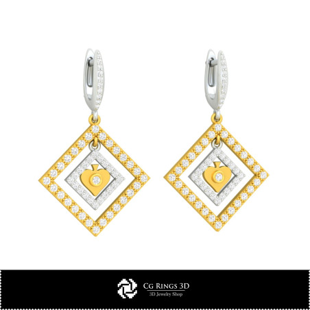 3D CAD Earrings with Playing Cards Home, Bijoux 3D CAO, Boucles D'oreilles 3D CAO, Boucles D'oreilles Diamant 3D