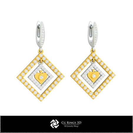 3D CAD Earrings with Playing Cards Home,  Jewelry 3D CAD, Earrings 3D CAD , 3D Diamond Earrings