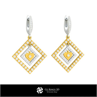 3D CAD Earrings with Playing Cards Home,  Jewelry 3D CAD, Earrings 3D CAD , 3D Diamond Earrings