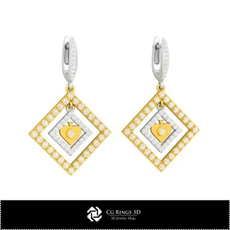 3D CAD Earrings with Playing Cards Home, Jewelry 3D CAD, Earrings 3D CAD , 3D Diamond Earrings