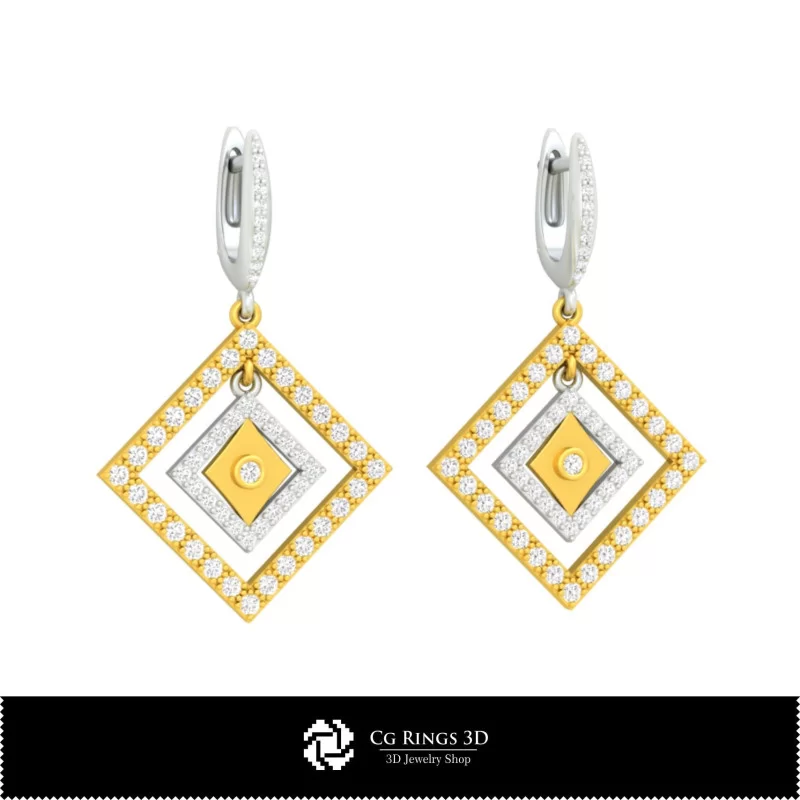 3D CAD Earrings with Playing Cards Home, Jewelry 3D CAD, Earrings 3D CAD , 3D Diamond Earrings