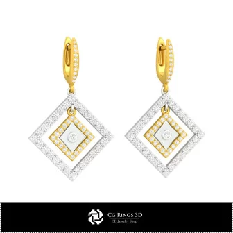 3D CAD Earrings with Playing Cards Home, Jewelry 3D CAD, Earrings 3D CAD , 3D Diamond Earrings