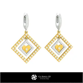 3D CAD Earrings with Playing Cards Home,  Jewelry 3D CAD, Earrings 3D CAD , 3D Diamond Earrings