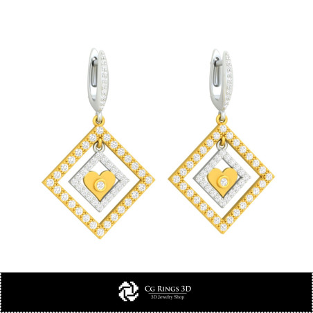 3D CAD Earrings with Playing Cards Home,  Jewelry 3D CAD, Earrings 3D CAD , 3D Diamond Earrings