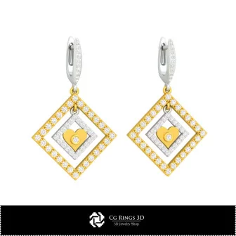 3D CAD Earrings with Playing Cards Home, Jewelry 3D CAD, Earrings 3D CAD , 3D Diamond Earrings