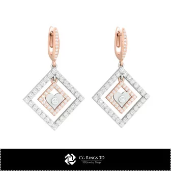 3D CAD Earrings with Playing Cards Home, Jewelry 3D CAD, Earrings 3D CAD , 3D Diamond Earrings