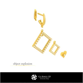 Pendientes 3D CAD con naipes para el hogar, Joyería 3D CAD, Pendientes 3D CAD, Pendientes con diamantes 3D