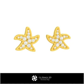 3D CAD Starfish Earrings Home,  Jewelry 3D CAD, Earrings 3D CAD , 3D Diamond Earrings, 3D Studs Earrings, 3D Children Earrings
