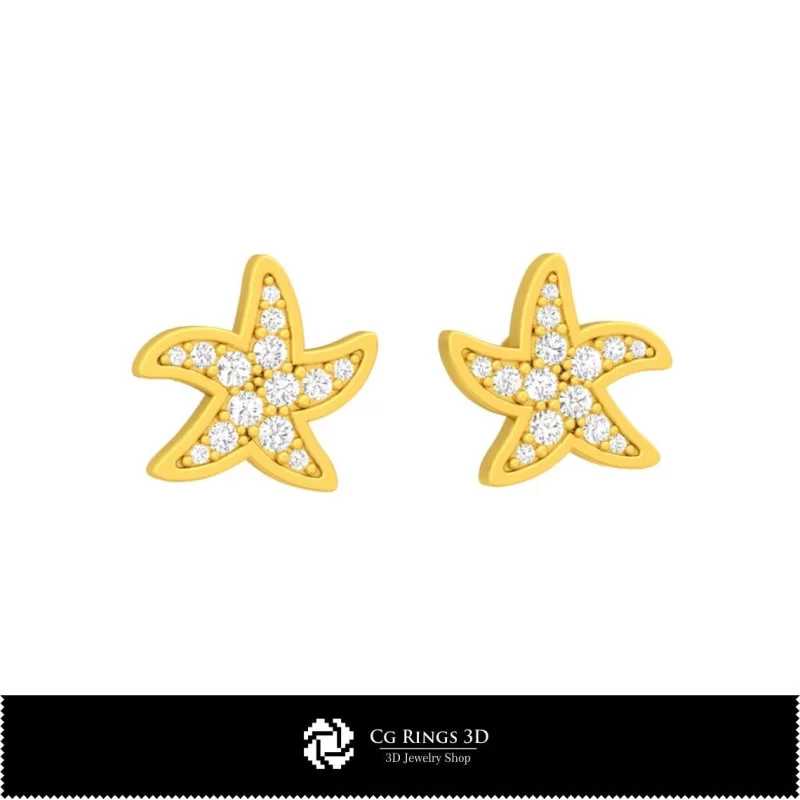 3D CAD Starfish Earrings Home, Bijuterii 3D , Cercei 3D CAD, Cercei cu Diamante 3D, Cercei cu Stifturi 3D, Cercei Copii 3D