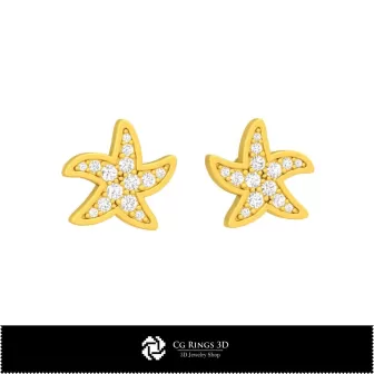 Orecchini a Stella Marina 3D CAD Casa, Gioielli 3D CAD, Orecchini 3D CAD, Orecchini con Diamante 3D, Orecchini a Perno 3D,