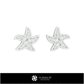 3D CAD Starfish Earrings Home, Bijuterii 3D , Cercei 3D  CAD, Cercei cu Diamante 3D, Cercei cu Stifturi 3D, Cercei Copii 3D