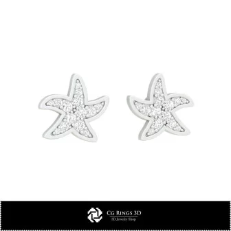 3D CAD Starfish Earrings Home, Jewelry 3D CAD, Earrings 3D CAD , 3D Diamond Earrings, 3D Studs Earrings, 3D Children Earrings