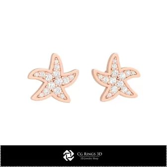 Boucles d'oreilles étoile de mer 3D CAO Maison, Bijoux 3D CAO, Boucles d'oreilles 3D CAO, Boucles d'oreilles diamant 3D, Clous