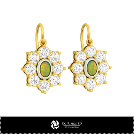 3D CAD 蛋白石耳环 家居, 珠宝 3D CAD, 耳环 3D CAD, 3D 垂落耳环, 3D 蛋白石耳环