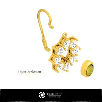 Orecchini in opale 3D CAD Casa, Gioielli 3D CAD, Orecchini 3D CAD, Orecchini pendenti 3D, Orecchini in opale 3D