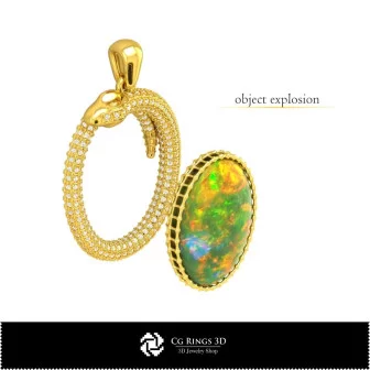 3D CAD Snake Pendant with Opal Home, Bijoux 3D CAO, Pendentifs 3D CAO, Bijoux Vintage 3D CAO, Pendentifs Opale 3D, Bijoux Art-No