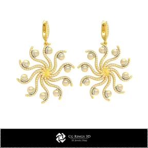 3D CAD Earrings with Pearls Home, Bijuterii 3D , Cercei 3D  CAD, Cercei cu Diamante 3D, Cercei cu Perle 3D 