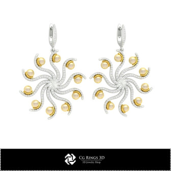 3D CAD Earrings with Pearls Home, Bijuterii 3D , Cercei 3D  CAD, Cercei cu Diamante 3D, Cercei cu Perle 3D 