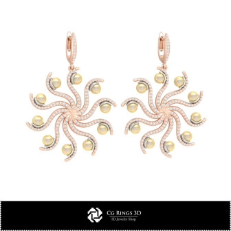 3D CAD Earrings with Pearls Home,  Jewelry 3D CAD, Earrings 3D CAD , 3D Diamond Earrings, 3D Pearl Earrings