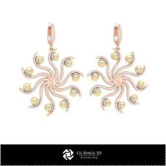 3D CAD Earrings with Pearls Home, Jewelry 3D CAD, Earrings 3D CAD , 3D Diamond Earrings, 3D Pearl Earrings