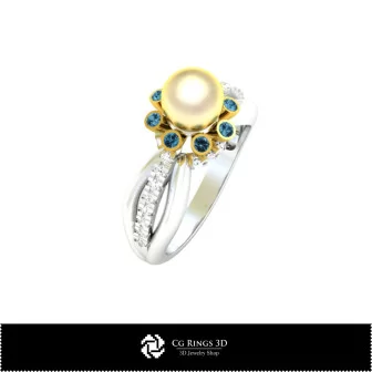 3D CAD Pearl Ring Home, Bijuterii 3D , Inele 3D CAD, Inele cu Perle 3D 