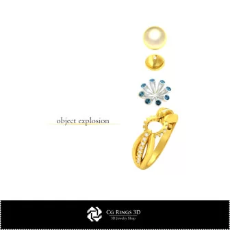 Anillo de perla en CAD 3D, Joyería CAD 3D, Anillos CAD 3D, Anillos de perla CAD 3D