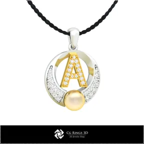 3D CAD Pearl Pendant with Letter A Home, Bijoux 3D CAO, Pendentifs 3D CAO, Pendentifs Lettre 3D, Pendentifs  de Perles 3D