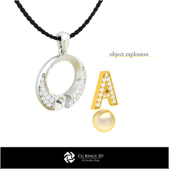 3D CAD Pearl Pendant with Letter A Home,  Jewelry 3D CAD, Pendants 3D CAD , 3D Letter Pendants, 3D Pearl Pendants