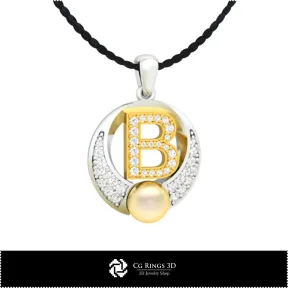 3D CAD Pearl Pendant with Letter B Home, Bijoux 3D CAO, Pendentifs 3D CAO, Pendentifs Lettre 3D, Pendentifs  de Perles 3D