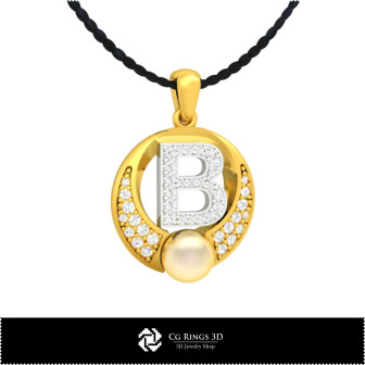 3D CAD Pearl Pendant with Letter B Home,  Jewelry 3D CAD, Pendants 3D CAD , 3D Letter Pendants, 3D Pearl Pendants