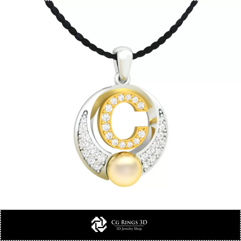 Pendentif perle 3D DAO avec la lettre C