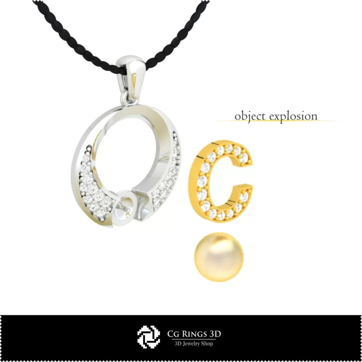 3D CAD Pearl Pendant with Letter C