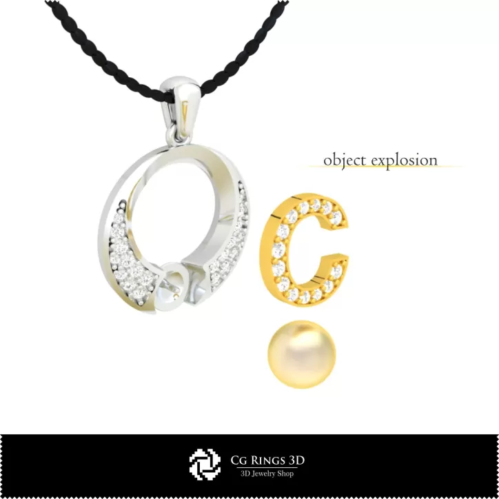Colgante perla 3D CAD con letra C Colgante perla 3D CAD con letra C