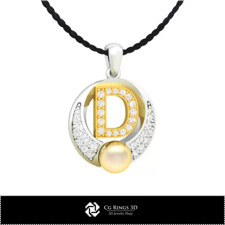 3D CAD Pearl Pendant with Letter D