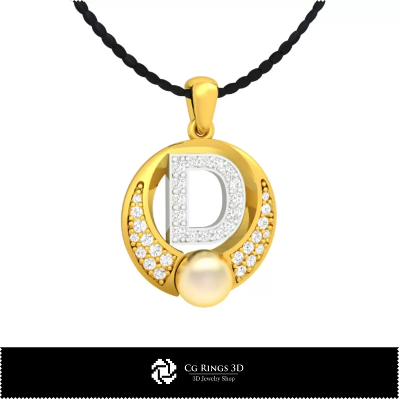 3D CAD Pearl Pendant with Letter D Home, Bijoux 3D CAO, Pendentifs 3D CAO, Pendentifs Lettre 3D, Pendentifs de Perles 3D