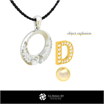 3D CAD Pearl Pendant with Letter D Home, Bijoux 3D CAO, Pendentifs 3D CAO, Pendentifs Lettre 3D, Pendentifs  de Perles 3D