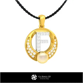 3D CAD Pearl Pendant with Letter F Home,  Jewelry 3D CAD, Pendants 3D CAD , 3D Letter Pendants, 3D Pearl Pendants