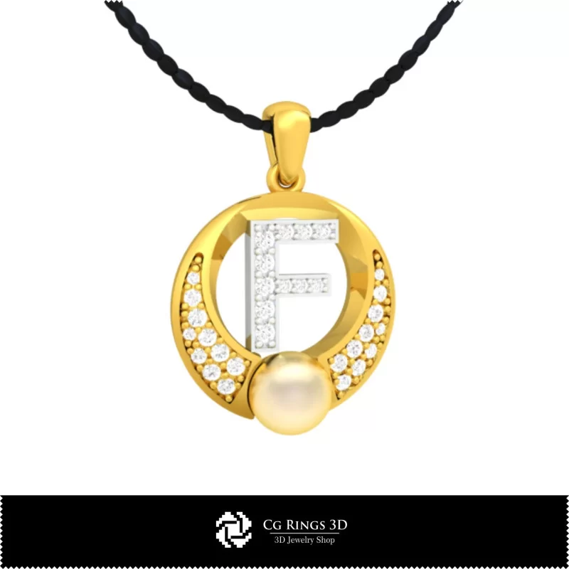 3D CAD Pearl Pendant with Letter F Home, Jewelry 3D CAD, Pendants 3D CAD , 3D Letter Pendants, 3D Pearl Pendants