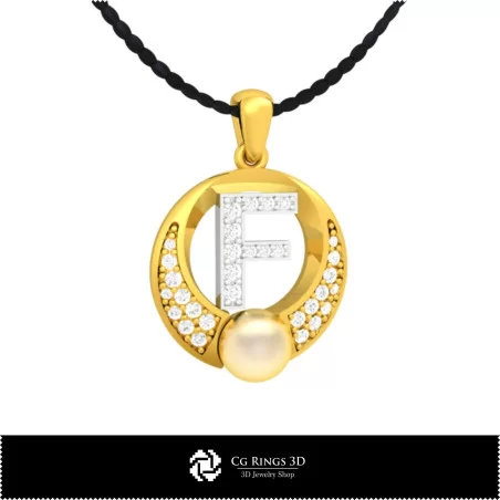 3D CAD Pearl Pendant with Letter F Home, Jewelry 3D CAD, Pendants 3D CAD , 3D Letter Pendants, 3D Pearl Pendants