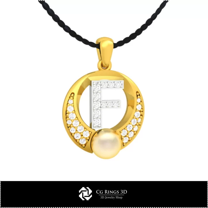 3D CAD Pearl Pendant with Letter F