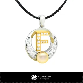 3D CAD Pearl Pendant with Letter F