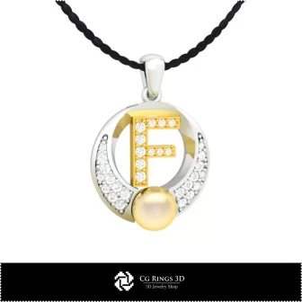 3D CAD Pearl Pendant with Letter F Home, Jewelry 3D CAD, Pendants 3D CAD , 3D Letter Pendants, 3D Pearl Pendants