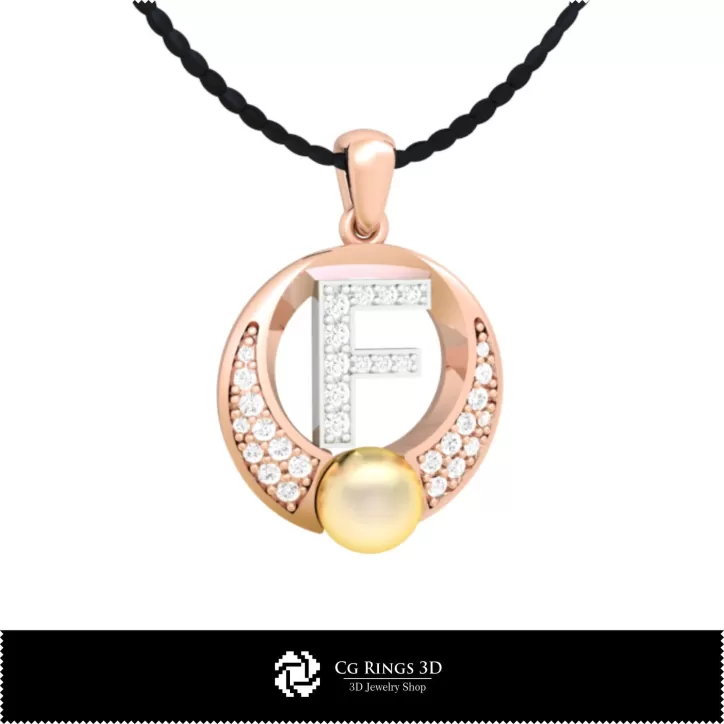Colgante de perla 3D CAD con letra F Colgante de perla 3D CAD con letra F